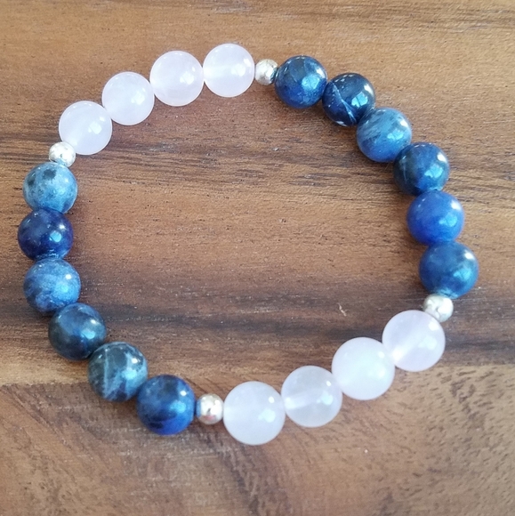 Hand Crafted Jewelry - SOLD Blue Sodalite & Rose Quartz Bead Bracelet